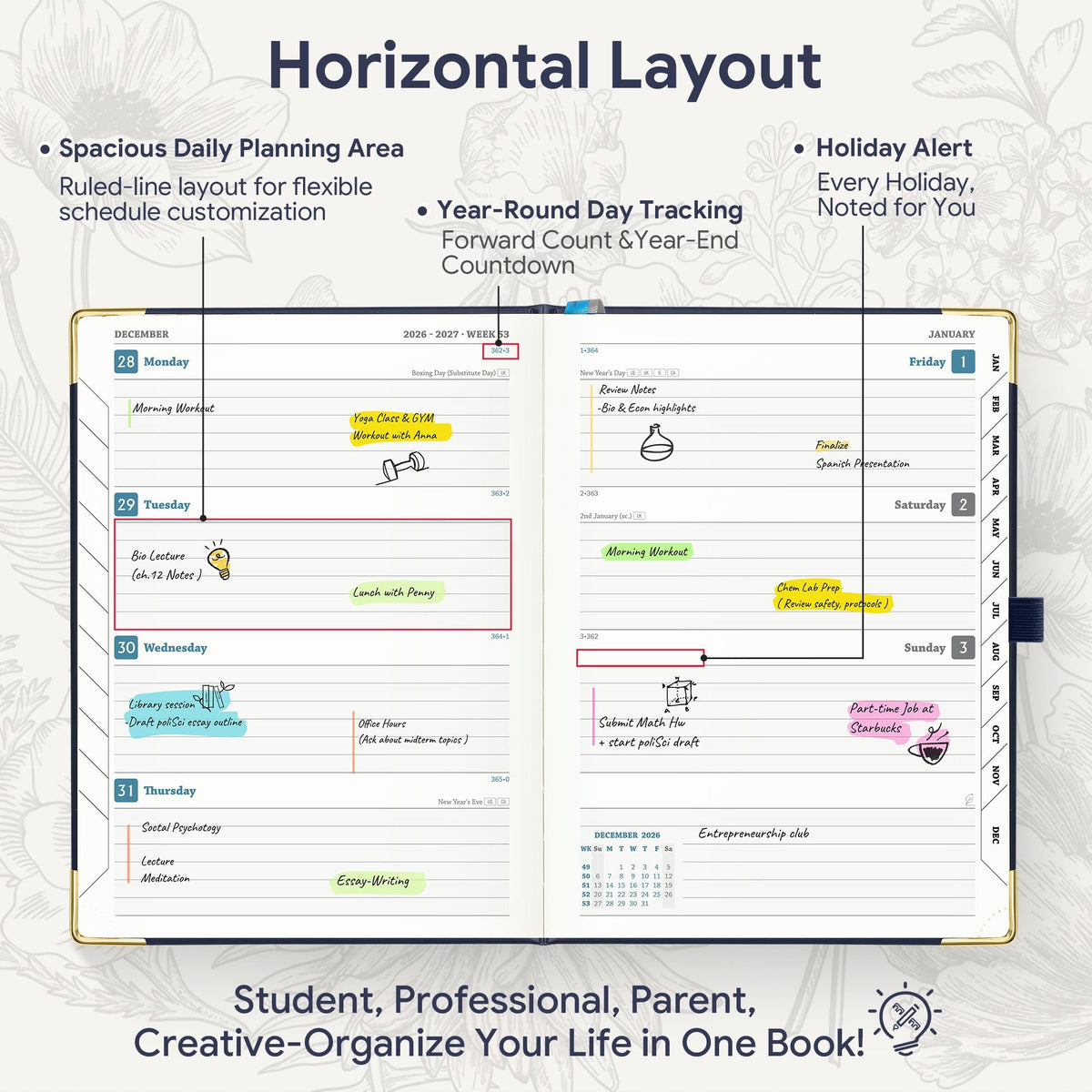 2027 Weekly Diary – Colour & Layout Options