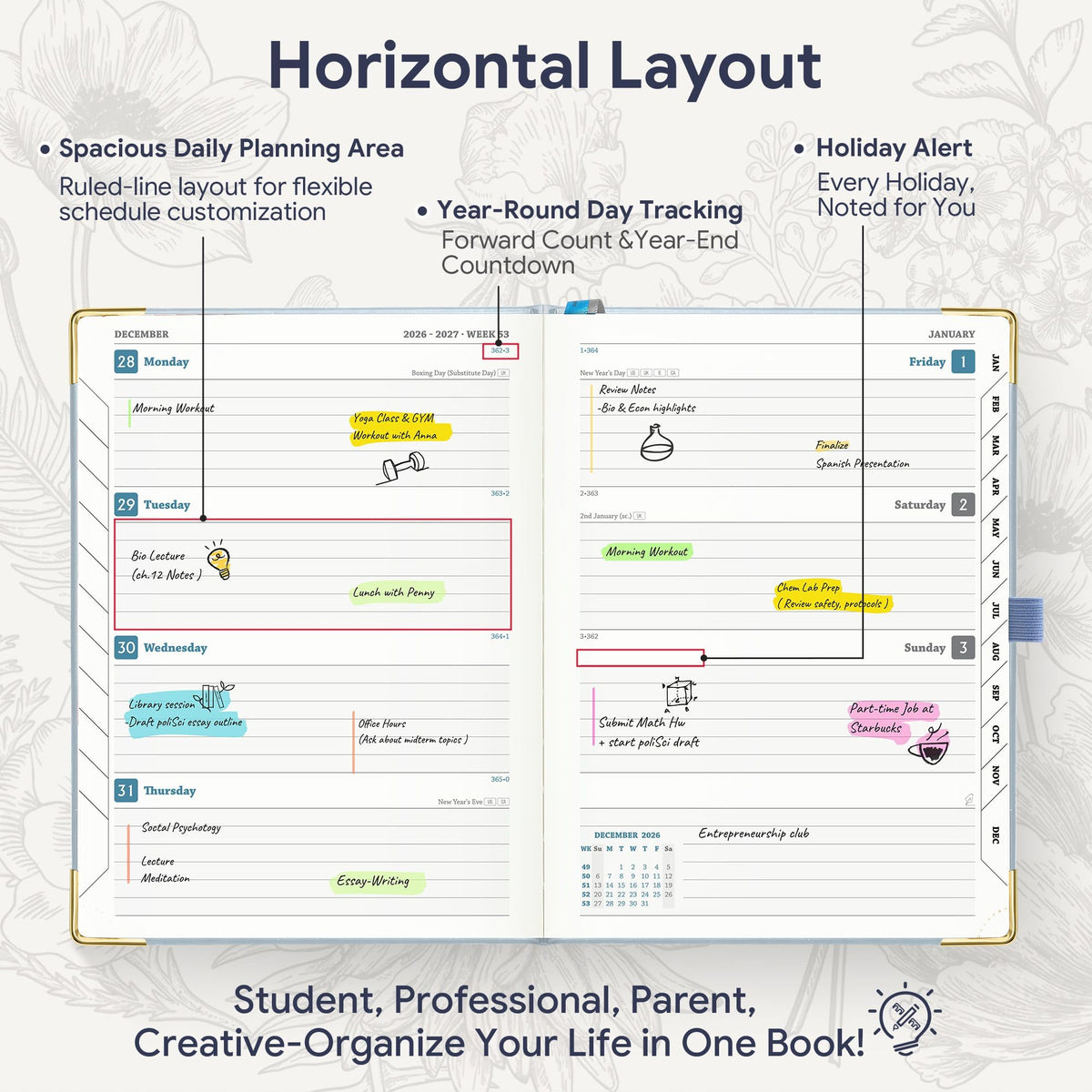 2027 Weekly Diary – Colour & Layout Options
